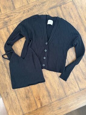 Abercrombie & Fitch Black Ribbed Cardigan and Tank Set